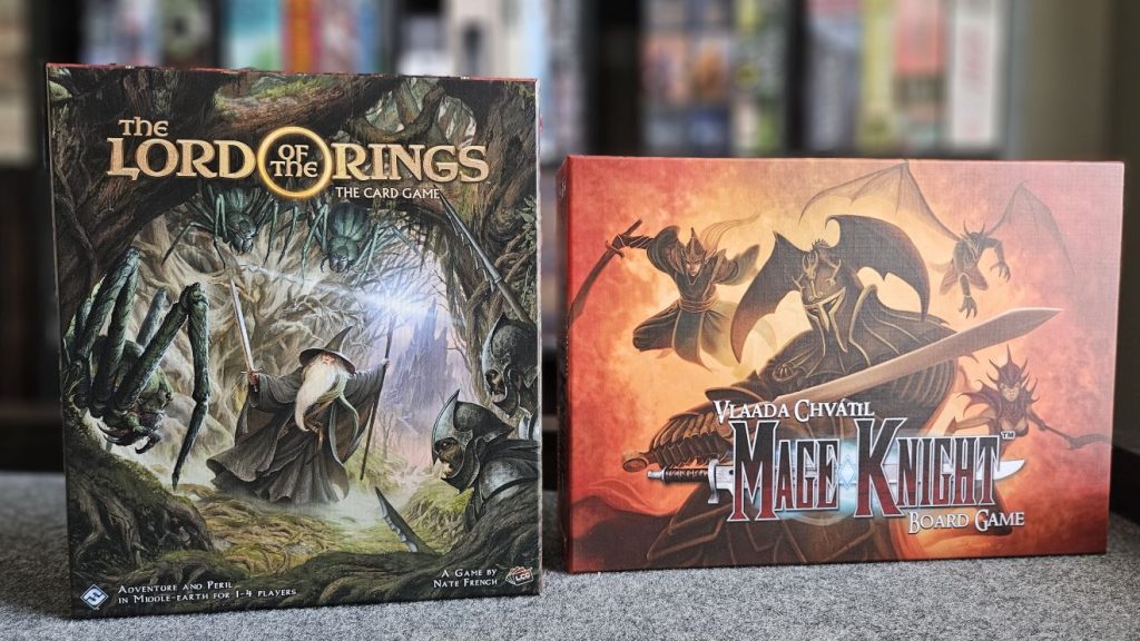 The front covers of the Lord of the Rings revised core set and the Mage Knight board game.