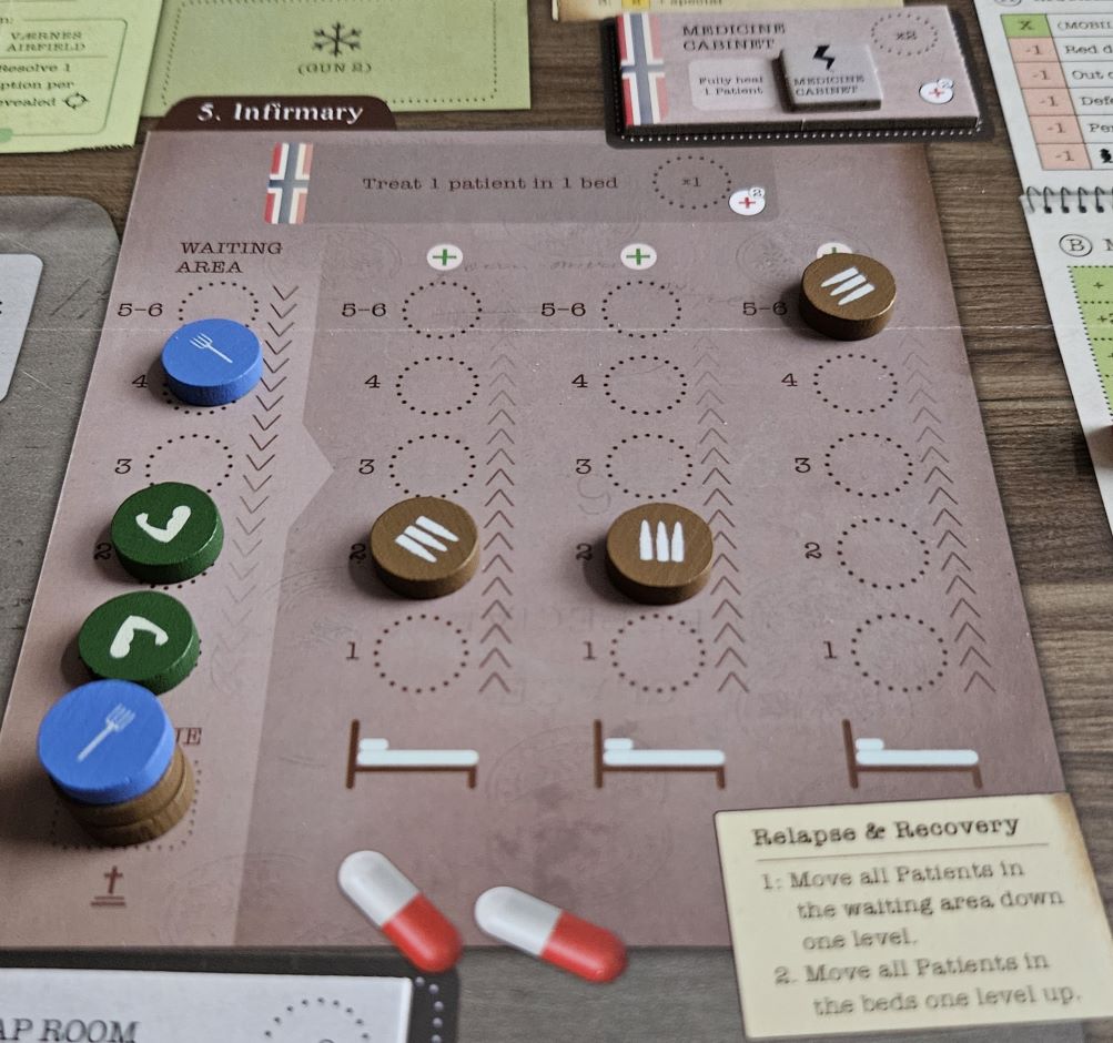Closeup view of the Infirmary section of the Halls of Hegra game board.