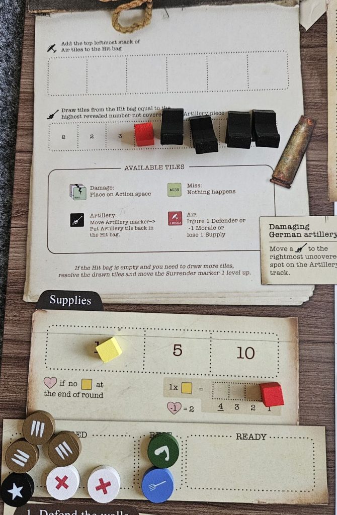 Closeup view of the Artillery and Supplies sections of the Halls of Hegra game board.